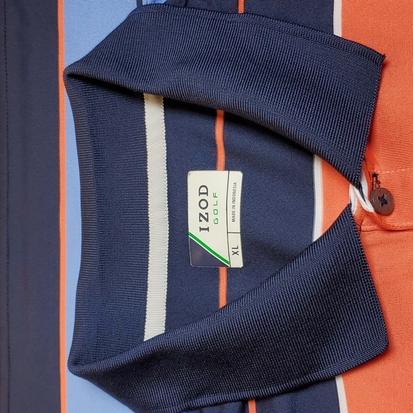 IZOD GOLF XL BLUE ORANGE STRIPPED POLO - Picture 3 of 5